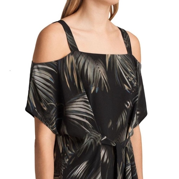 All Saints Rae Neluwa Silk Palm Tree Tropical Dress Black green Size Small mini - Picture 2 of 10
